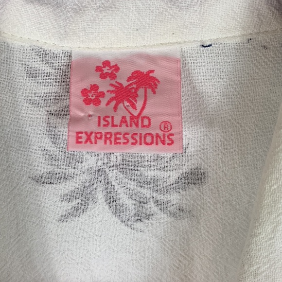 Island Expressions white short sleeved button down camp shirt medium black desig - Picture 4 of 7